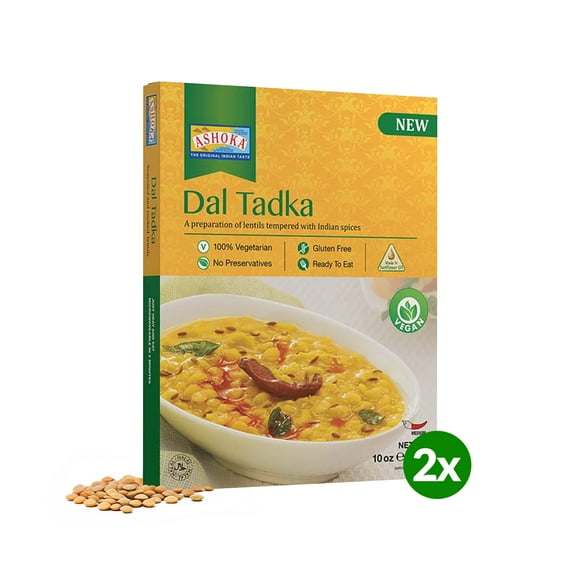 Ashoka Meals 1932, Plant-Based Lentils Curry, All-Natural Ready to Eat Meals, Authentic Dal Tadka, Portable Indian Food, Great for Lunch, Kosher Certified, Gluten-Free, No Preservatives, Pack of 2