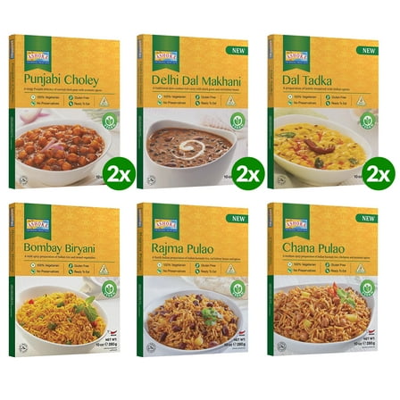 Ashoka Meals 1932, Plant-Based Meal Kit, Beans 'n Rice Variety Pack, Heat & Serve Meals, Kosher Certified, All-Natural Indian Food, Microwave Friendly, Gluten-Free, No Preservatives, Pack of 9