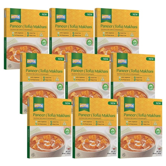 Ashoka Meals 1932, Tofu Curry, Plant-Based Gluten Free Meals, All-Natural, Ready to Heat Paneer Makhani, Kosher Certified, Authentic Indian Cuisine, Healthy Work Lunch, No Preservatives, Pack of 9