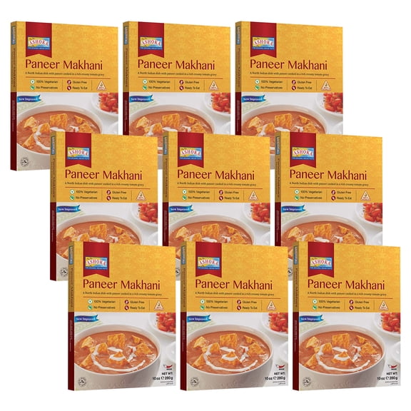 Ashoka Meals 1932, Vegetarian Tomato Cheese Curry, All-Natural, Kosher Certified, Ready to Eat Indian Meals, Authentic Paneer Makhani, Great for Offices, No Preservatives, Pack of 9