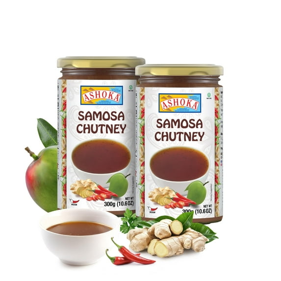 Ashoka Medium Spiced Samosa Chutney | Made with Dry Mango Slices & Coriander Powder | Authentic Indian Recipe | Vegan | Kosher | Nothing Artificial | Great for Veggies and Proteins | Pack of 2