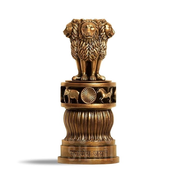 Ashoka Pillar Sculpture - 5 Inch, Antique Bronze Finish - Handmade Indian Heritage Art