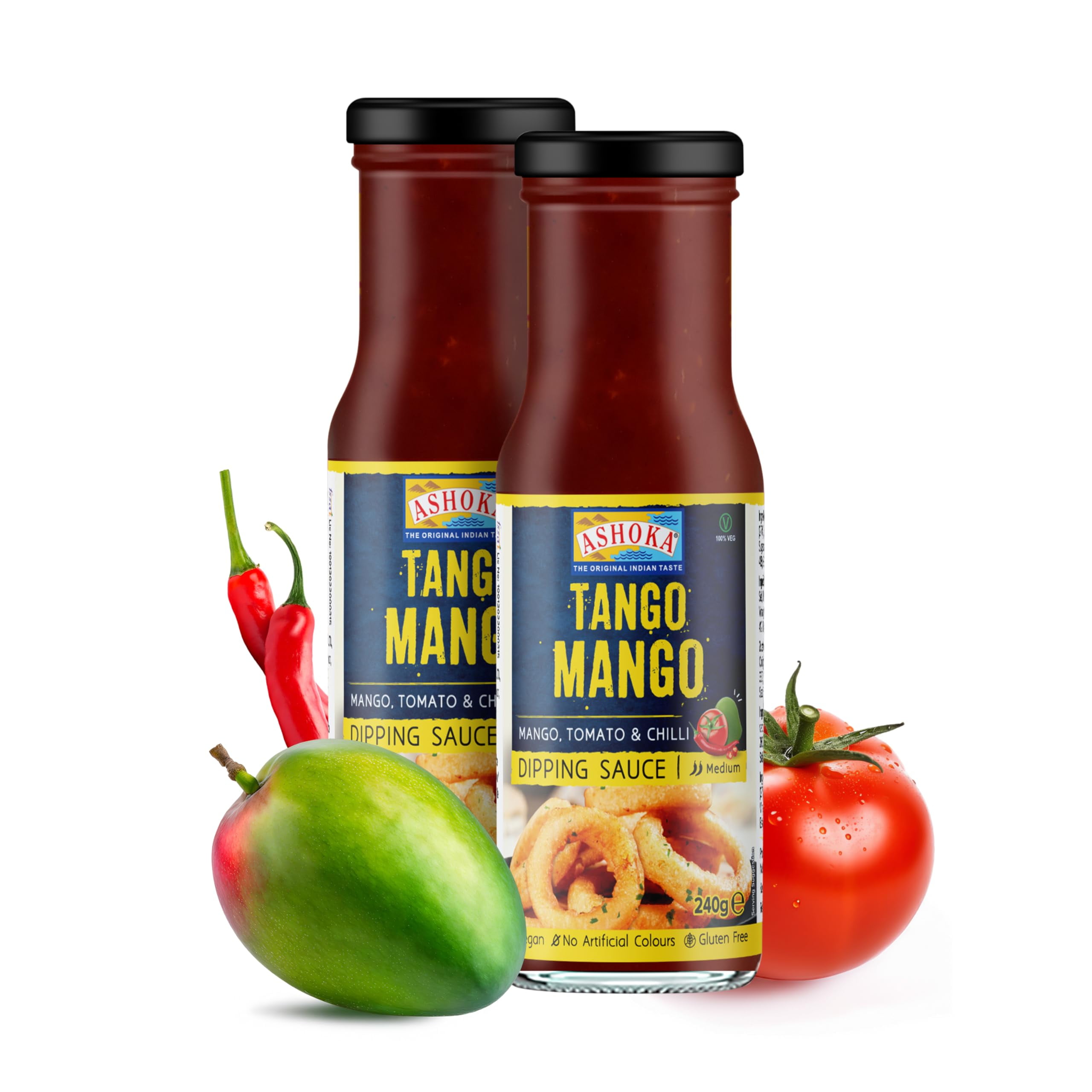 Ashoka Tango Mango Sauce for Wings & Burgers | Vegan | Kosher Certified Dipping Sauce | Gluten-Free | No Artificial Colors | Great for BBQ & Veggies! Dip, Dap, Drizzle the Fun with Ashoka | Pack of 2