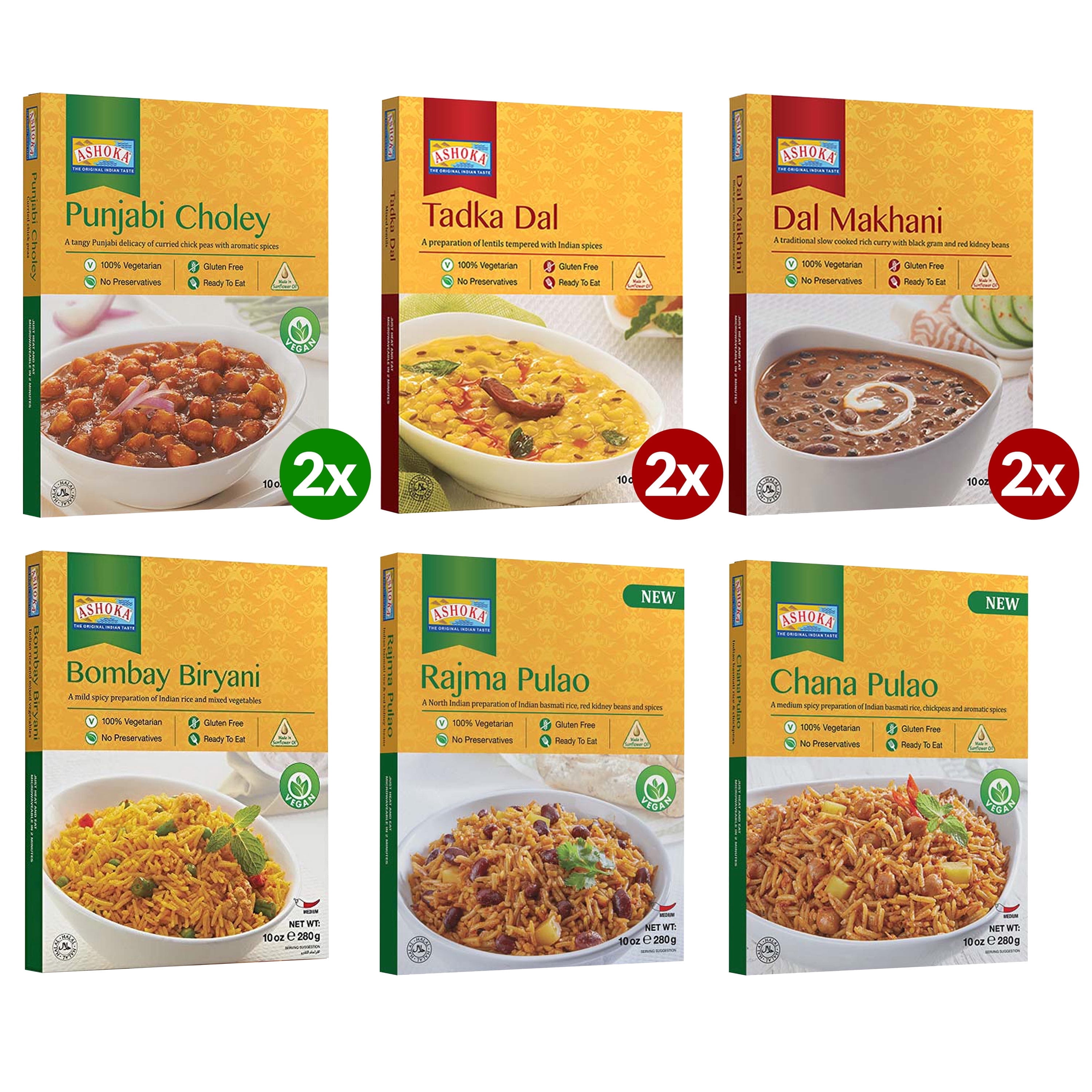 Ashoka Traditional Indian Meals 1932, Vegetarian Beans 'n Rice Meal Kit, Kosher Certified, All-Natural Variety Pack, Portable Heat & Serve Meals, Great for the Outdoors, No Preservatives, Pack of 9