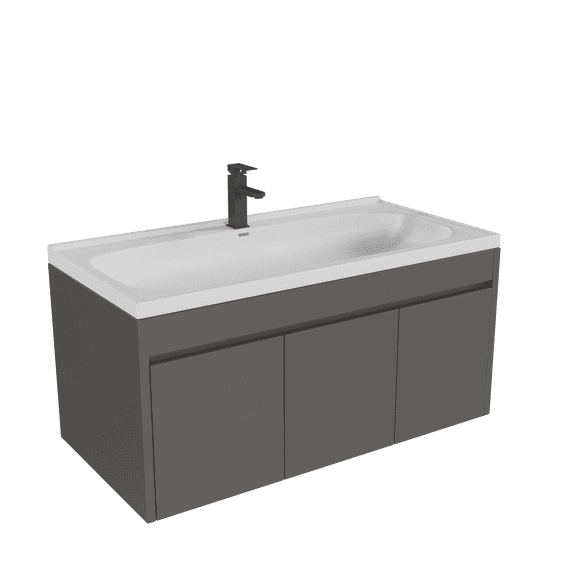Ashombyw 40'' Bathroom Vanity with Sink, Wall Mounted Bathroom Vanity Set, Floating Vanity with Three Soft-Close Doors, Faucet, Gray