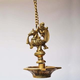 Ashopi Brass Hanging Bird Oil Lamp Decorative Statue in Antique Finish for Home Decoration