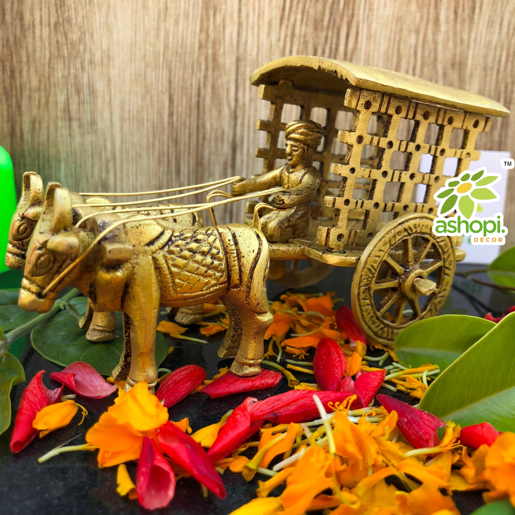Ashopi Decor Decorative Bull Cart Unique for Decoration Brown Look - Indian Handmade Metal Craft Gift - Home & Office Decoration - Hotel Decor - Antique Collection -