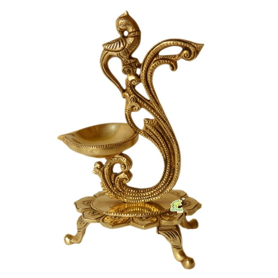 Ashopi Decor Lamp Peacock Diya Brass Oil Tier Ghee Puja Hindu Article Indian Deepak Handicrafts Product Decorative Pooja Religious Craft
