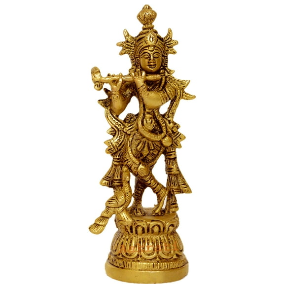 Ashopi Lord Krishna Awesome Statue Made Decorative Showpiece - 18 cm (Brass, Brown)
