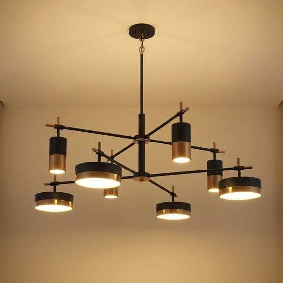 Ashor 8-Light LED Chandelier in Matte Black with Warm Brass Accents