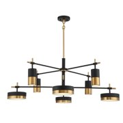 Ashor 8-Light LED Chandelier in Matte Black with Warm Brass Accents