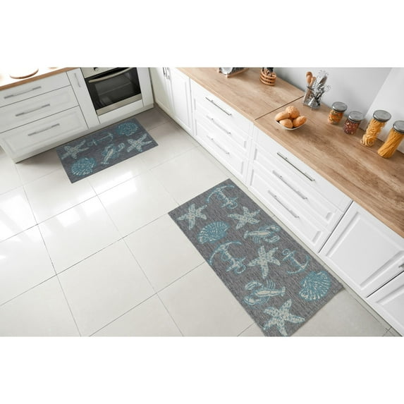 Ashore Nautical & Coastal Transitional Design Indoor/Outdoor Area Rug 2'7"x 3'3" Mat - Gray/Blue