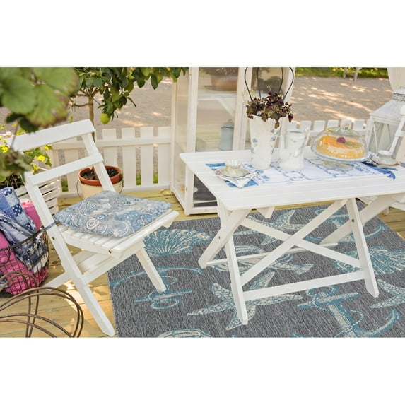 Ashore Nautical & Coastal Transitional Design Indoor/Outdoor Area Rug 5'3" x 7'7" - Gray/Blue