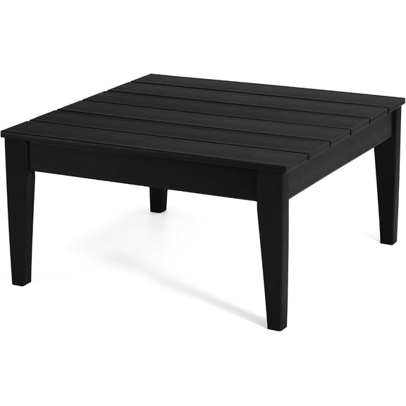 Ashore Outdoor Coffee Table, 32 Inch All Weather Poly Lumber Adirondack Patio Coffee Table Square Low Table, Black