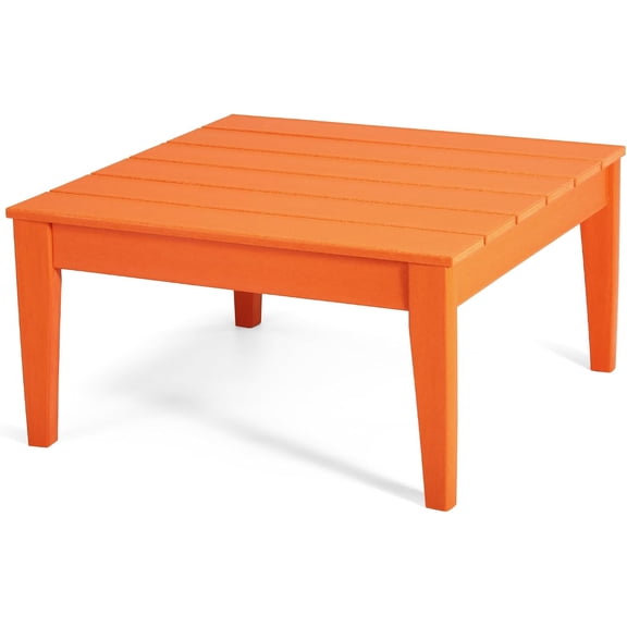 Ashore Outdoor Coffee Table, 32 Inch All Weather Poly Lumber Adirondack Patio Coffee Table Square Low Table, Orange