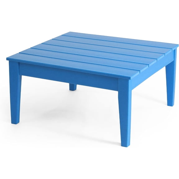 Ashore Outdoor Coffee Table, 32 Inch All Weather Poly Lumber Adirondack Patio Coffee Table Square Low Table, Pacific Blue