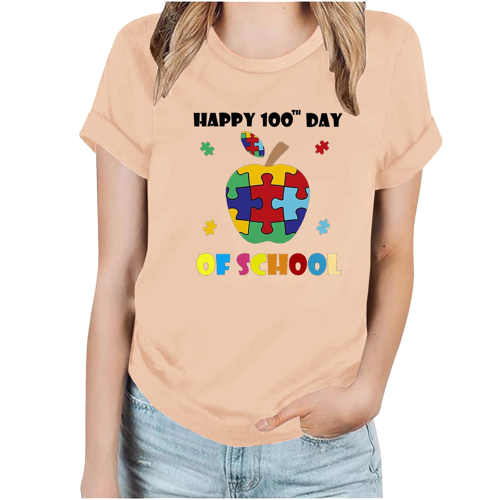 Teach T-Shirt For Women - Teacher Graphic Tee With 'Teach' Letter Print, Dark Grey, Comfortable Cotton Blend - View #4