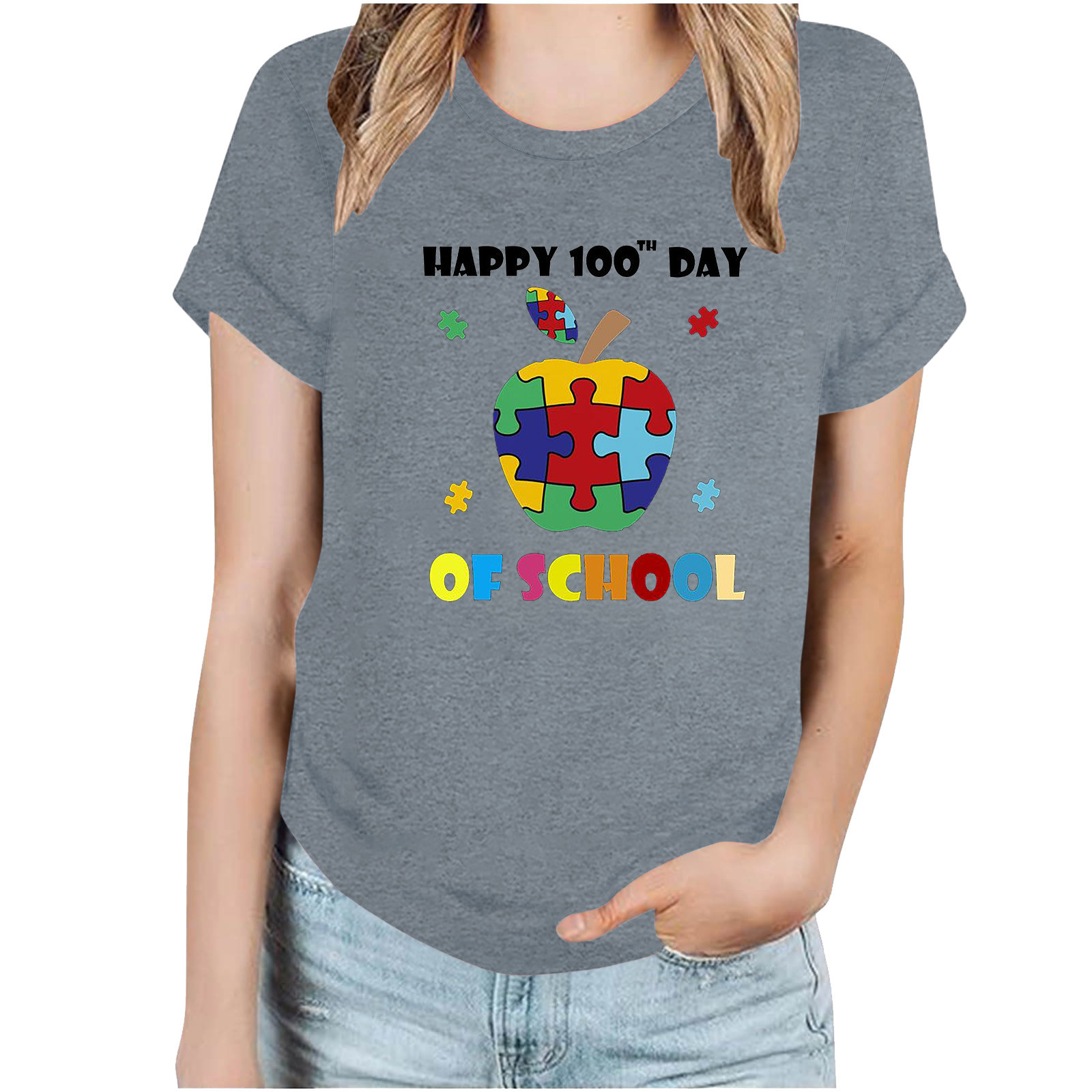 100 Days Of School Teacher T-Shirt - Women's Graphic Tee For Student & Teacher Gifts, Inspirational Top - View #5
