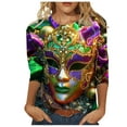 thumbnail image 1 of Ashosteey 2024 Mardi Gras Shirt for Women Carnival Themed Outfit Party Tee Mask Graphic 3/4 Sleeve Tunic Tops Crewneck Parade Blouse Tshirt, 1 of 5