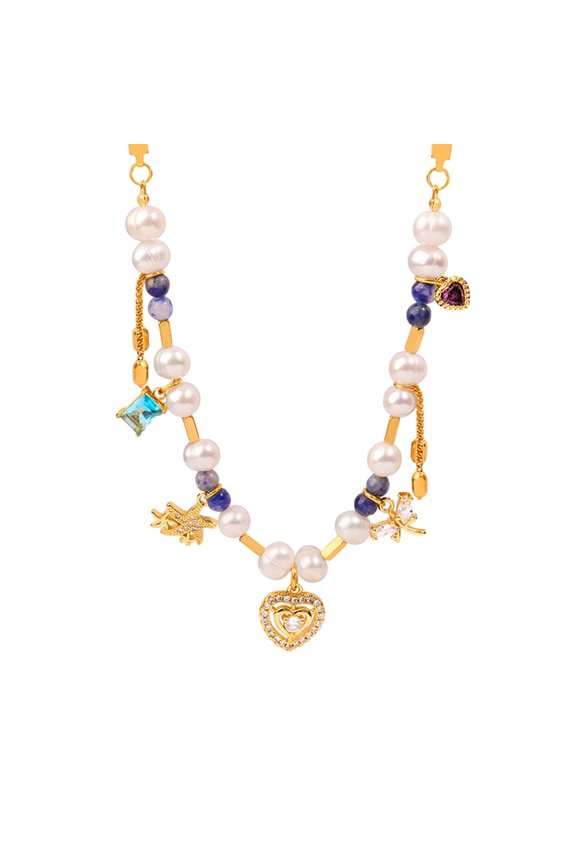 2024 New Light Luxury Necklace Women Geometric Heart Zircon Pendant Pearl Natural Stone Necklace Gifts For Women, Home Decor