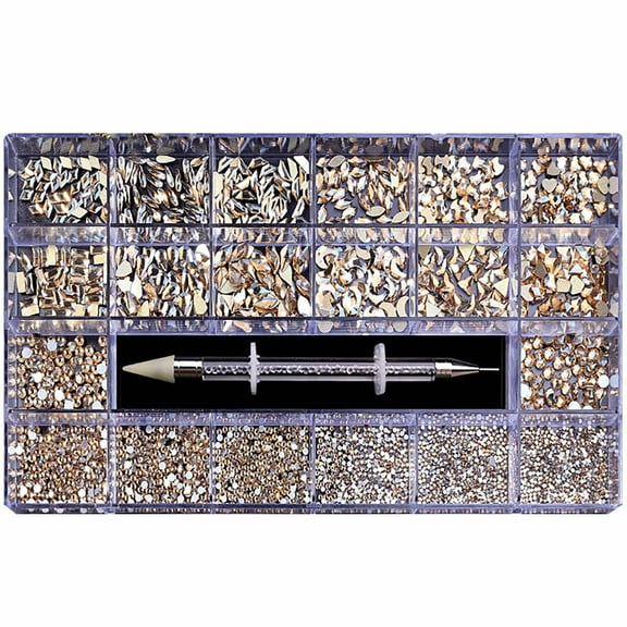 Ashosteey Boxed Nail Art Diamonds Flat Glass Shaped Rhinestones DIY Nail Art Jewelry Set Gifts Makeup