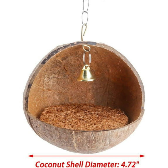Ashosteey Hanging Coconut Bird House,Natural Coconut Fiber Shell Bird Nest for Parrot Parakeet Lovebird Finch Canary,Coconut Hide Bird Swing Toys for Hamster,Bird Cage Accessories,Pet Bird Supplies