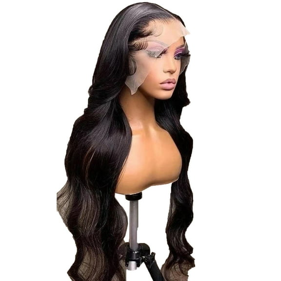 Ashosteey Long Black Middle Part Wavy Wig For Women Heat Resistant Fiber Hair Synthetic Lace Front Wigs Daily Party Use Wigs,Natural Black Glueless African Wigs for Black Women and Girls