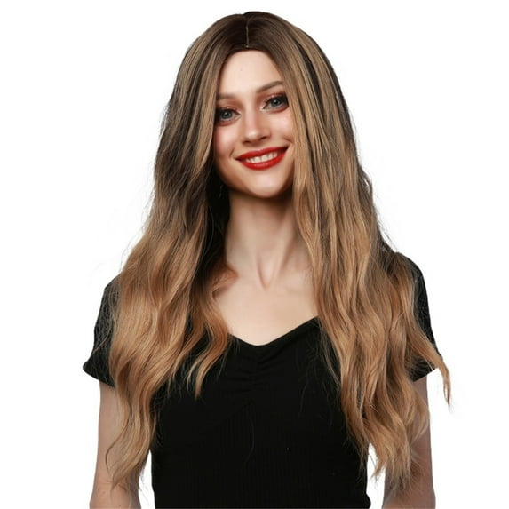 Ashosteey Long Blonde Wavy Wig for Women,Middle Part Curly Wigs,Natural Looking Blonde Synthetic Heat Resistant Fiber Women Wigs for Daily Party Use
