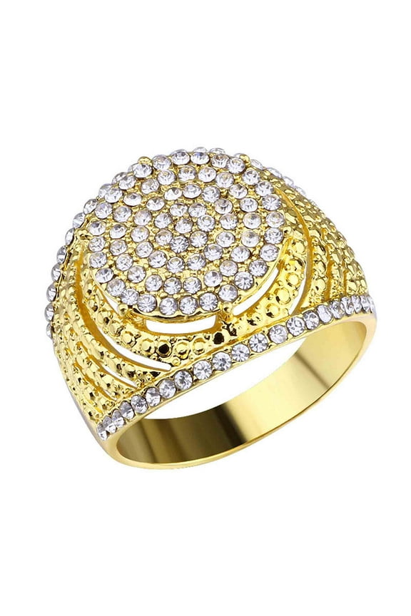 Luxury Full Diamond Square Ring,Iced Out Cubic Zirconia Rhinestone Ring Hip Hop Rock Gold Plated Statement Ring Wide Band for Men,Plated Hip Hop Ring for Men