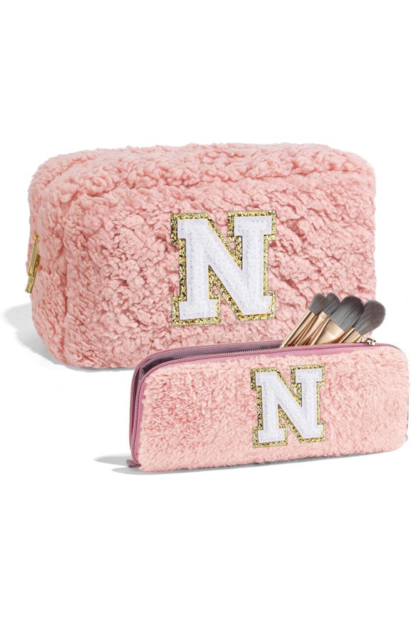 Makeup Bag Personalized Gifts Initial Cosmetic Bag with Small Makeup Brush Bag,Zipper Travel Toiletry Bag Monogram Makeup Pouch for Women Girls Pink,Gifts for Women