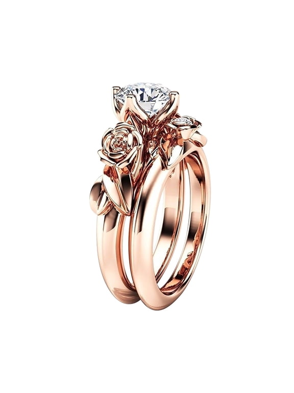 Rose Ring Beautiful Couple Matching Ring Set For His Her Eternity Gorgeous Ring Art Deco Proposal Ring Rose Gold Plated Anniversary Ring