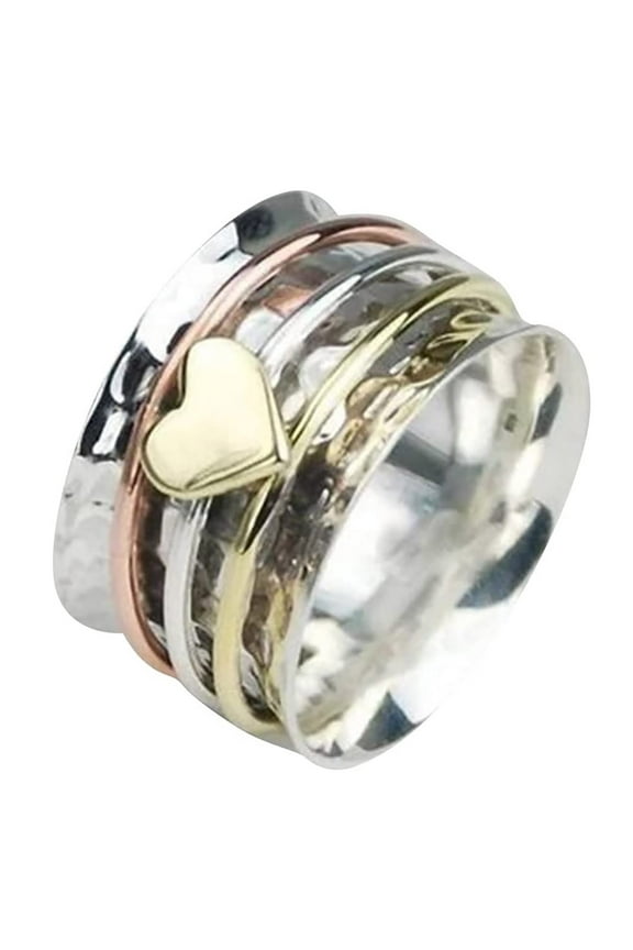 Rotating Anxiety Relief Heart Ring,Self Love Spinner Heart Ring, Fidget Anxiety Relief Rotating Fashion Wide Band Rings For Her For Women Silver Gifts Jewelry