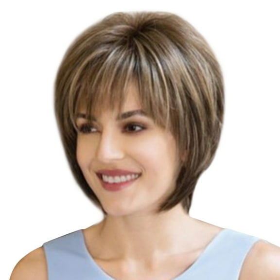 Ashosteey Short Wavy Brown Wig with Bangs, Dark Brown Short Curly Wavy Wig with Hair Bangs 100% Imported Premium Synthetic Fashion Brown Hair Wigs for Women (Brown)