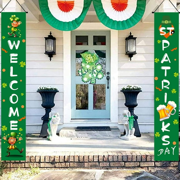 Ashosteey St Patrick's Day Door Banner Decoration, St Patricks Day Decorations Green Lrish Spirit Front Porch Weclome Sign Irish Shamrock Gnomes Banner St. Patrick's Day Decorations for Home Party