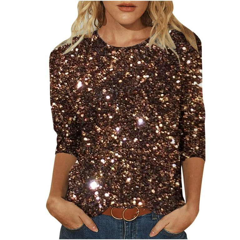Casual 3/4 Sleeve Loose Sequins T-shirts Casual 3/4 Sleeve Loose Sequins T-shirts