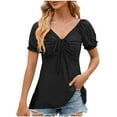 thumbnail image 1 of Ashosteey Women Ruffle Short Sleeve Tops V Neck Twist Front Tunic T-Shirt Casual Peplum Blouse 2024 Basic Fashion summer Eyelet Tee, 1 of 9