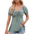 thumbnail image 1 of Ashosteey Women Ruffle Short Sleeve Tops V Neck Twist Front Tunic T-Shirt Casual Peplum Blouse 2024 Basic Fashion summer Eyelet Tee, 1 of 3