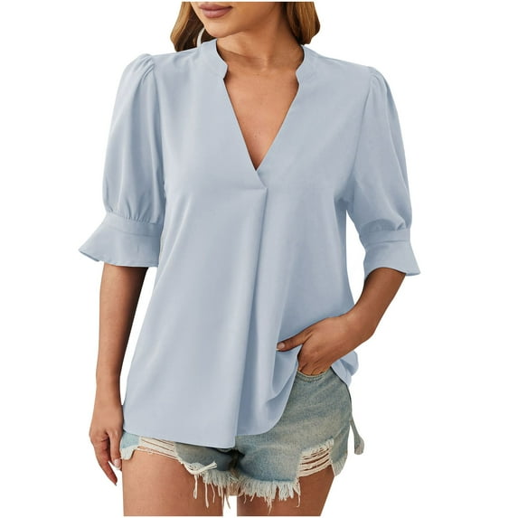 Ashosteey Women Summer Top Puff Sleeve Fashion Shirts Chest Pleated Blouses Loose Casual Tee Solid Square Neck Tunics 2024