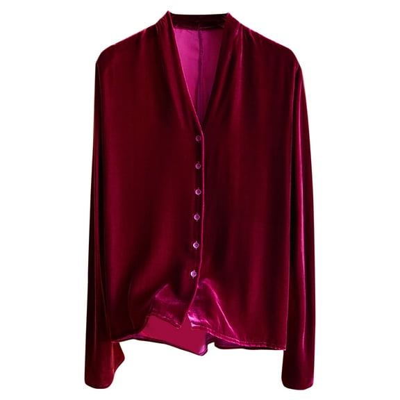Ashosteey Women's Elegant Long Sleeve Tops V Neck Vintage Velvet Blouse Velour Pullover Casual Lihghtweight Shirts Solid Tunic Tees