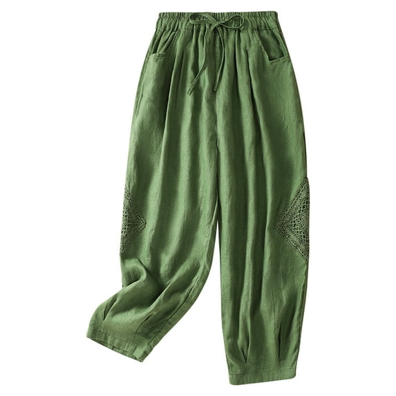 Ashosteey Women's Harem Baggy Pants Casual Vintage Wide Leg Pant Linen Cotton Drawstring Trousers