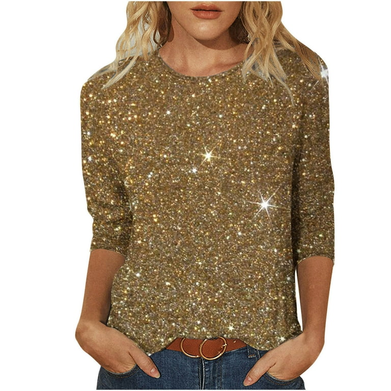 Casual 3/4 Sleeve Loose Sequins T-shirts Casual 3/4 Sleeve Loose Sequins T-shirts