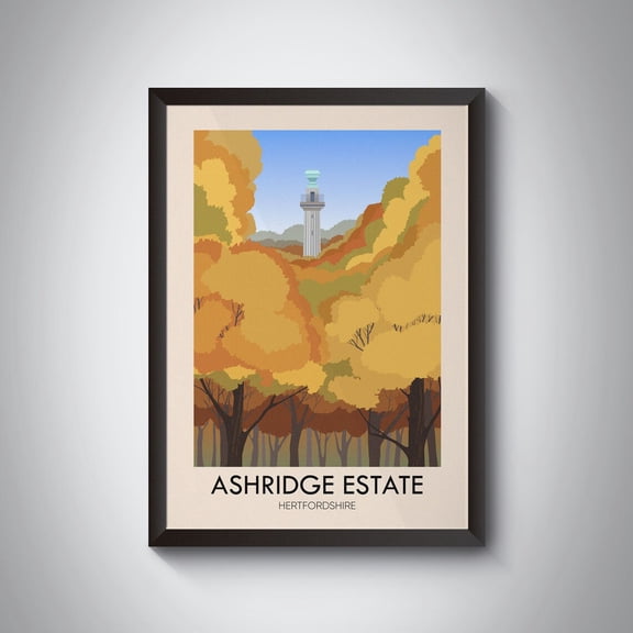 Ashridge Estate Travel Poster, Hertfordshire, The Chiltern Hills, Berkhamsted, Aonb, Tring, Vintage Travel Print, Bridgewater Monument, Art Wall Art, Modern Wall Decor, 16x24 UNFRAMED