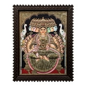 Ashtabhuja Gajalakshmi Tanjore Painting | Traditional Colors With 24K Gold | Teakwood Frame | Gold &
