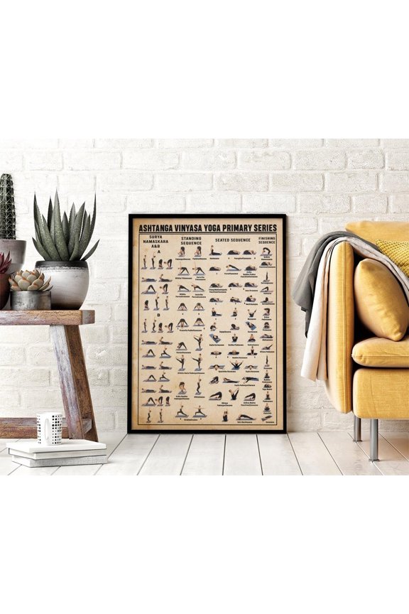 Ashtanga Vinyasa Yoga Primary Series Poster, Yoga Pose Chart, Unframed Paper Poster 8x10in