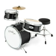 Ashthorpe 3-Piece Kids Drum Set with Brass Cymbals and Throne, Complete Junior Beginner Drum Kit - Black