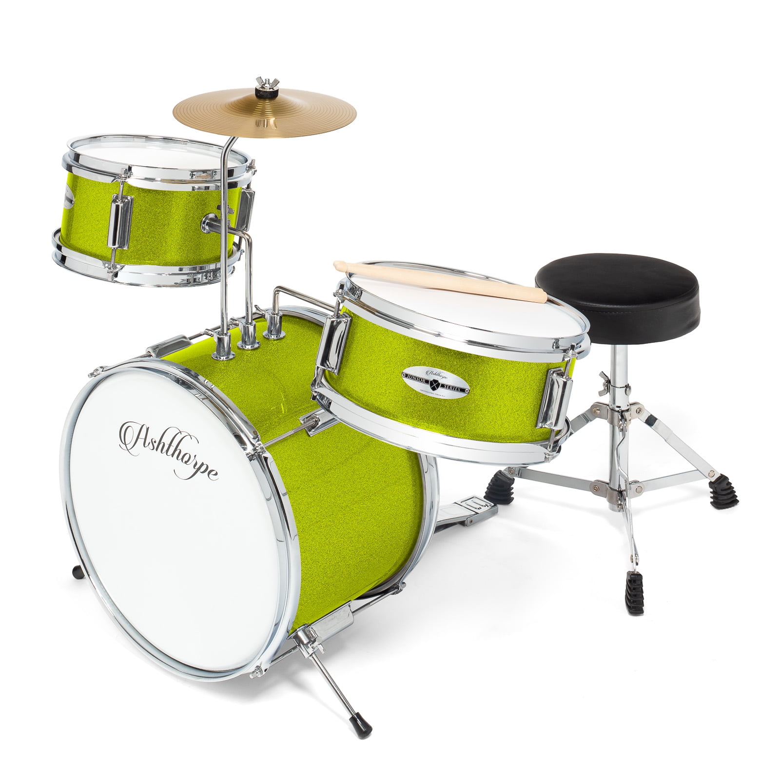 Ashthorpe 3-piece Complete Junior Drum Set - Beginner Drum Kit With Drummer's Throne - Pink