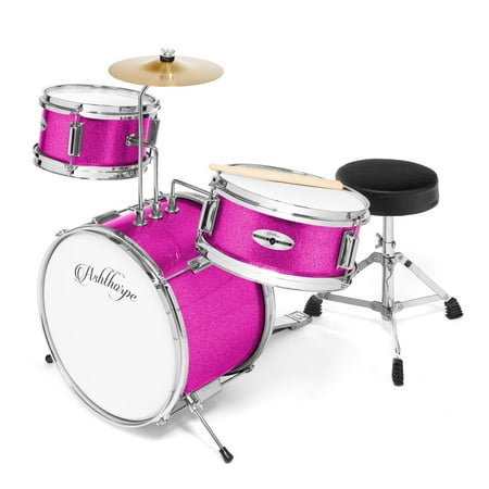 Ashthorpe 3-Piece Complete Junior Drum Set - Beginner Kit with Drummer's Throne - Pink