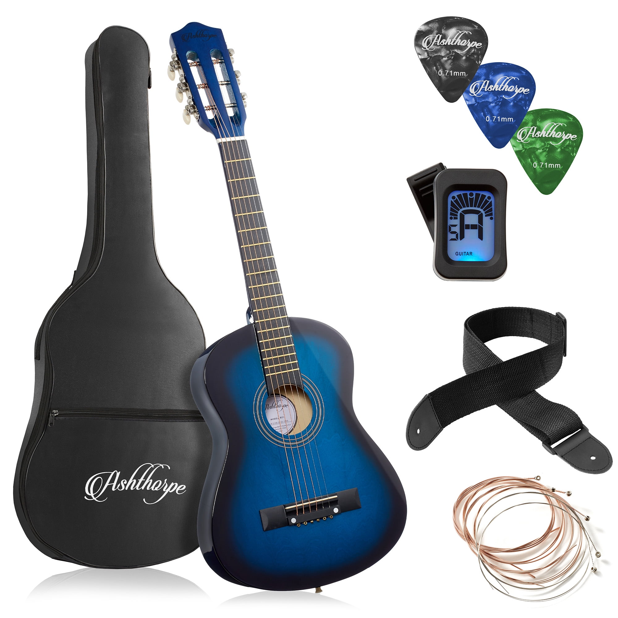Ashthorpe 30 Inch Beginner Acoustic Guitar Starter Package Blue