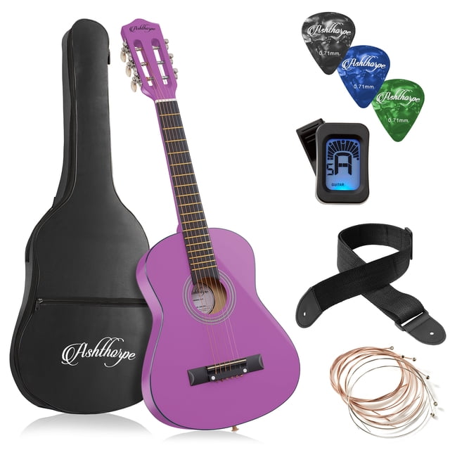 Ashthorpe 30-Inch Kids Acoustic Guitar - Purple, Beginner Starter Kit with Gig Bag, Extra Strings, Strap, and Lessons