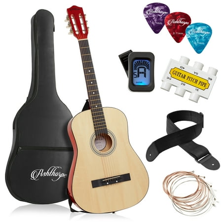 product image of Ashthorpe 38" Beginner Acoustic Guitar Package, Basic Starter Kit with Gig Bag, Strings, Strap, Tuner, Pitch Pipe, and Picks, Natural